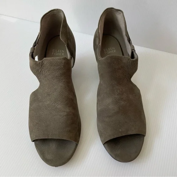 Eileen Fisher Iris Women’s Size 9 Gray Pewter Suede Open Toe Sandals Comfort - Picture 2 of 13